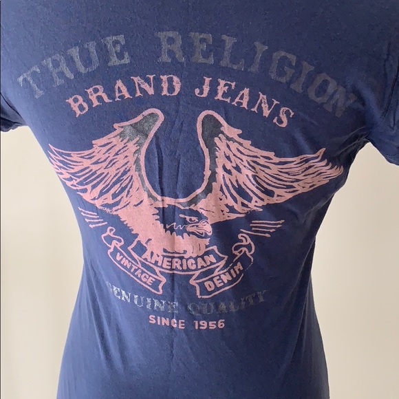 True Religion Women’s tee T-shirt blue and pink - Picture 1 of 5